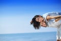 Beach couple laughing in love romance on travel honeymoon vacation Royalty Free Stock Photo