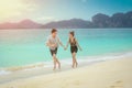 Beach couple lover walking on the beach honeymoon vacation summer holidays romance