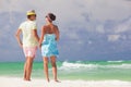 Beach couple walking on romantic travel honeymoon vacation summer holidays romance. Young happy lovers, Cayo LArgo, Cuba Royalty Free Stock Photo