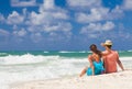 Beach couple walking on romantic travel honeymoon vacation summer holidays romance. Young happy lovers, Cayo LArgo, Cuba Royalty Free Stock Photo