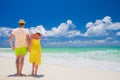 Beach couple walking on romantic travel honeymoon vacation summer holidays romance. Young happy lovers, Cayo LArgo, Cuba Royalty Free Stock Photo