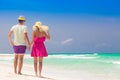 Beach couple walking on romantic travel honeymoon vacation summer holidays romance. Young happy lovers, Cayo LArgo, Cuba Royalty Free Stock Photo