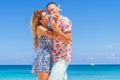 Beach couple walking on romantic travel honeymoon vacation summer Royalty Free Stock Photo