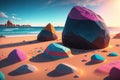 A beach covered in lots of color rocks, Mystical Royalty Free Stock Photo