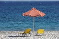 Beach in Crete with sunbeds and the Lybian sea Royalty Free Stock Photo