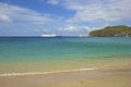 Beach and Cruise ship in open sea, Caribbean Royalty Free Stock Photo