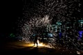 Beach dance show man playing tricks with fire Royalty Free Stock Photo