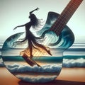 Beach Dancer In Guitar Double Exposure Royalty Free Stock Photo