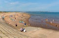 Beach at Dawlish Warren Devon England on blue sky summer day