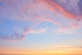 Beach dawn, sunrise. Evening sky with clouds. Golden hours. afternoon vanilla sky. Seashore Sunset or sunburn Royalty Free Stock Photo