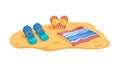 Beach Day Essentials: Towel, Flip-Flops, and Sunglasses, vector design Generative AI Royalty Free Stock Photo