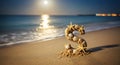 Beach Decor With Starfish And Seashells Forming A Dollar Sign At Sunset Royalty Free Stock Photo