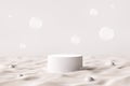 beach or desert product stand podium backdrop bubbles float in fog or mist cosmetic skincare fashion advertisement counter brand.