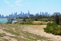 Beach directly by the sea overlooking the city near Melbourne in Australia, Victoria