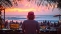 Beach DJ sunset performance, crowd watching Royalty Free Stock Photo