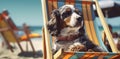 beach dog chair funny sunglasses relax summer vacation lazy pet. Generative AI. Royalty Free Stock Photo