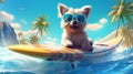 summer dog animal wave ocean surfer vacation puppy beach funny. Generative AI.