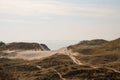 Beach, dunes and north sea. Aerial view of Lyngvig lighthouse on wide dune of Holmsland Klit with beach view on the west coast of Royalty Free Stock Photo