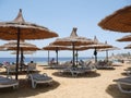 a beach in Egypt. sun beds. umbrellas