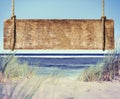 Beach with Empty Plank Sign