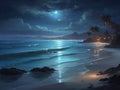 beach enchantment: night\'s bioluminescent symphony