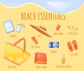 Beach essentials flat color vector informational infographic template