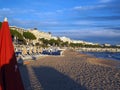 Beach and famous hotels along Promenade de la Croisette Cannes F