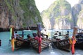 The beach, with famous long tail boats, Thailand.