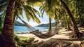 beach feeling - hammock between palm trees Royalty Free Stock Photo