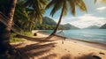 beach feeling - hammock between palm trees Royalty Free Stock Photo