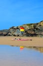 Beach flag, Lusty Glaze beach, Newquay in Cornwall