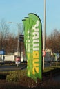 Beach flag of Subway fast food at a Esso petrol station in NIeuwerkerk aan den ijssel in the Netherlands.e