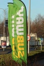 Beach flag of Subway fast food at a Esso petrol station in NIeuwerkerk aan den ijssel in the Netherlands.e