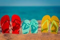 Beach flip-flops on the sand Royalty Free Stock Photo