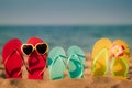Beach flip-flops on the sand Royalty Free Stock Photo
