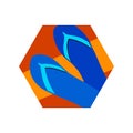 Beach flip flops slippers. Hexagon vector modern illustration, summer time design element, blue and orange beach holiday symbol