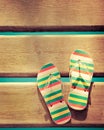 Beach flip flops on wood Royalty Free Stock Photo