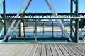 Beach with forest and two train bridges over Sor coastal river. O Barqueiro, A Coruna Province, Galicia, Spain. Royalty Free Stock Photo