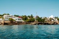 Lamu Skyline seen from ocean in Shela Beach in Old Town of Lamu island, kenya Royalty Free Stock Photo