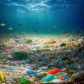 beach full of garbage and plastic waste as wide banner for environmental and recycle concepts Royalty Free Stock Photo
