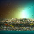 beach full of garbage and plastic waste as wide banner for environmental and recycle concepts Royalty Free Stock Photo