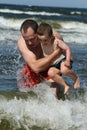 Beach fun - father and son Royalty Free Stock Photo