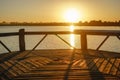 Beach gazebo and sunset over the lake Royalty Free Stock Photo