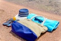 Beach gear on a sandy tropical beach Royalty Free Stock Photo