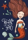 Lettering vector mermaid vector card. Royalty Free Stock Photo