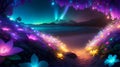 beach, Glowing cristals lying up the ground, Hidden treasure colours flowers forest, galaxy Sky diamonds curtain, AI Generative