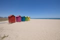Beach in Grao of Castellon with colored bathing cabins Royalty Free Stock Photo