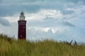 Beach grass with lighthouse Westhoofd in Ouddorp, on the left, in the Netherlands