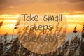 Beach Grass At Sunrise Or Sunset, Quote Take Small Steps Everyday