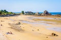 Beach and harbor of Pors Hir at low tide in Brittany, France